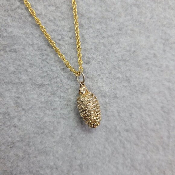 Silver Tone Pinecone Necklace Natures Jewelry Gold Tone Chain New - Picture 1 of 9